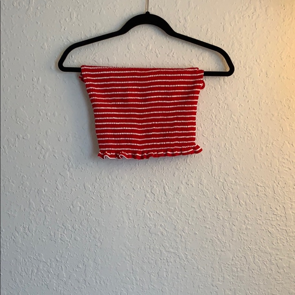 Ruffle Red & White Stripped Tube Top